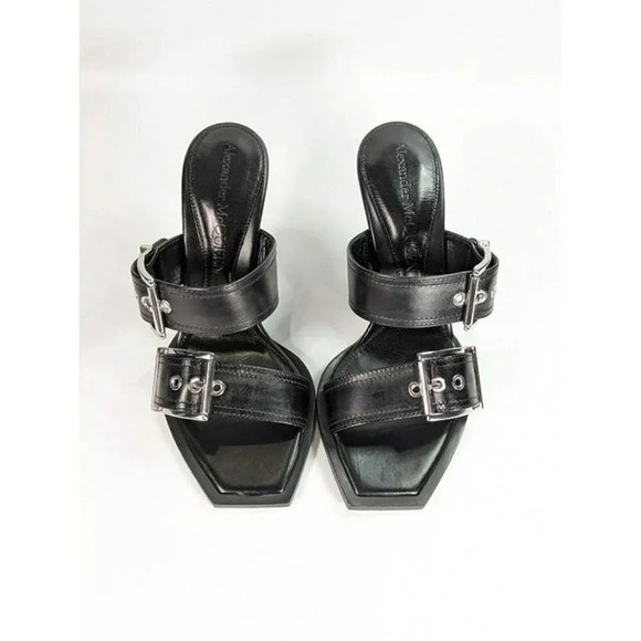 Alexander McQueen Women's Heeled Buckle Black Sandals Size 36.5 (MSRP $1,090) - Picture 4 of 12